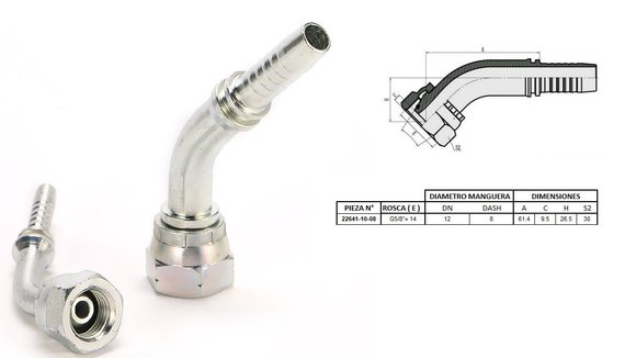 Imagen de HEMBRA CURVA 45° 5/8'' BSP X 14F 08 MANG.1/2''